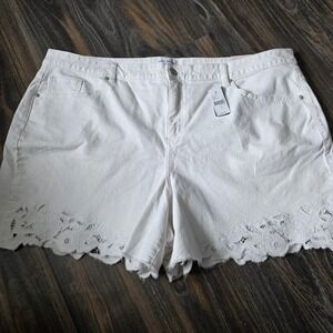 Lane Bryant White Denim Lace Trim Cutoff Shorts Women's Size 24 New With Tags